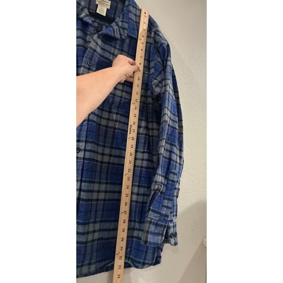 L.L. Bean Blue & Gray Plaid Long Sleeve Chamois Flannel Cotton Shirt XL Tall - Picture 3 of 6